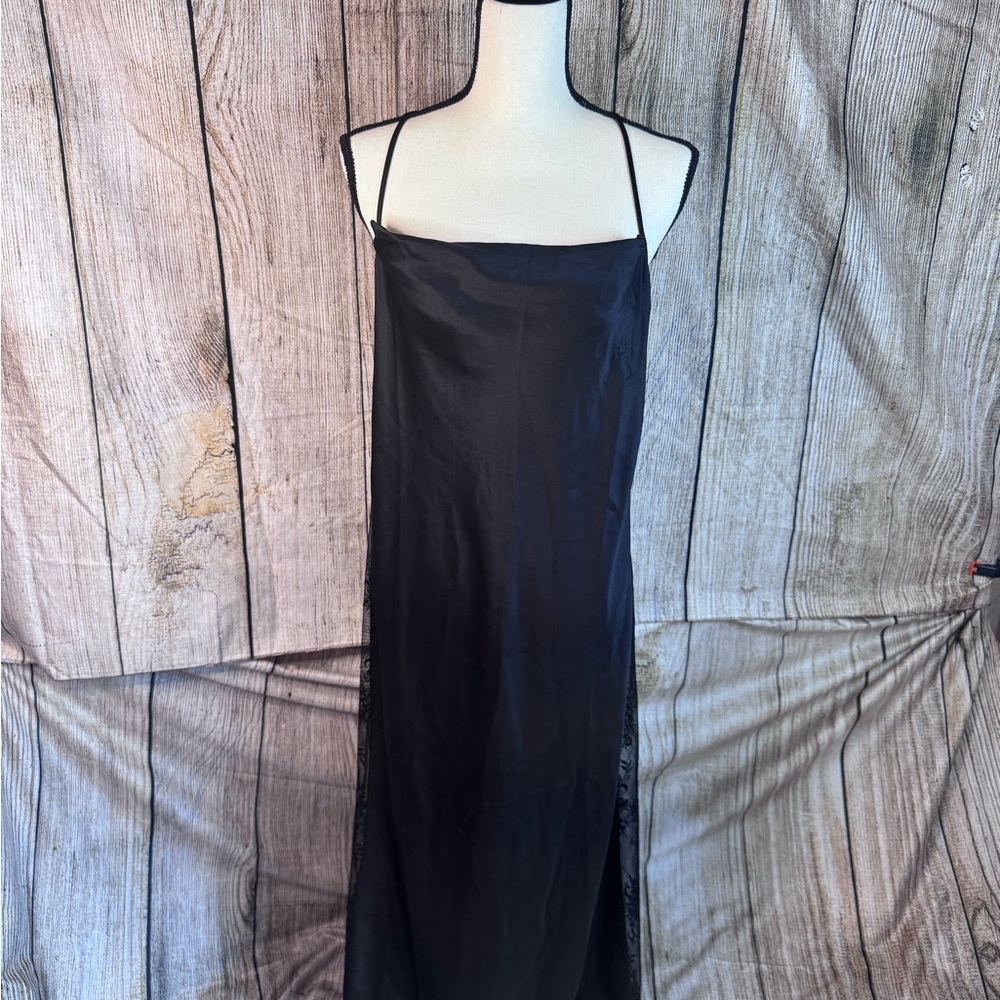 INC International Concepts Deep Black Lingerie Gown with Halter Straps.